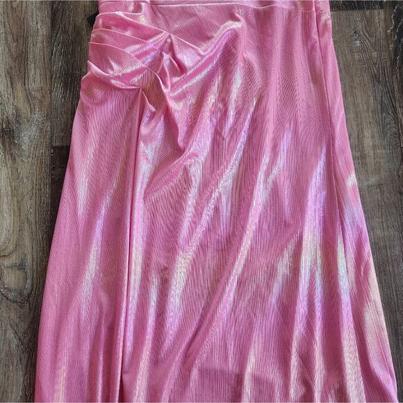 Retrofete Yesi Dress in Flamingo Pink Large NWT Metallic Maxi Spaghetti Straps - Picture 9 of 14